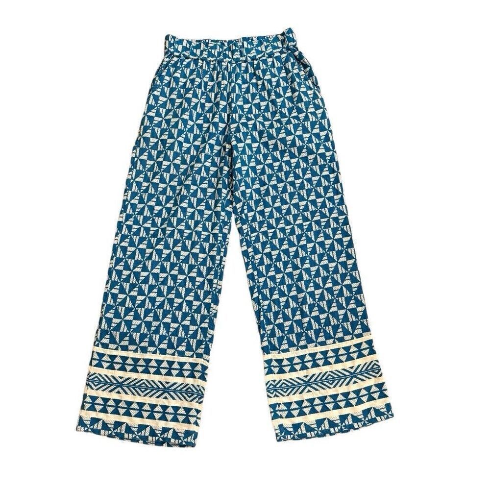 Soft Surroundings Narah Pants in Blue White Geometric Palazzo Size Small